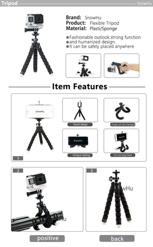 SnowHu Mini Flexible Sponge Octopus Tripod For iPhone Xiaomi Huawei Smartphone Tripod for Gopro8 7 6 5 Accessory With Phone LD06